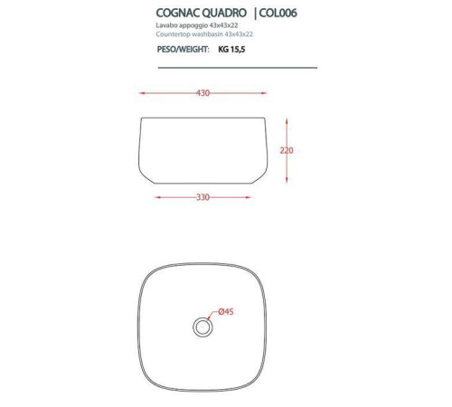 Раковина накладная Artceram Cognac 43х43 см матовый белый COL006 05 00
