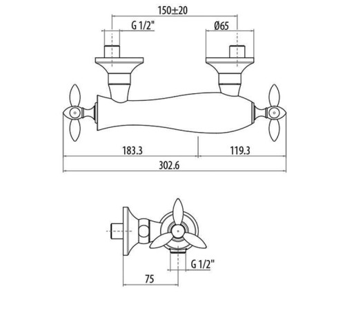 Смеситель для душа Gattoni Timor выпуск снизу хром 1807518C0cr