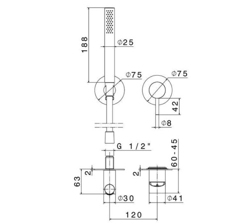 Смеситель для душа Newform X-STEEL 316 встраиваемый с ручным душем и шлангом 150 см PVD brushed pale gold 69676EX.59.098