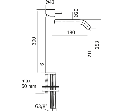 Смеситель для раковины Cisal Xion высокий 211 мм сталь XI003544D1