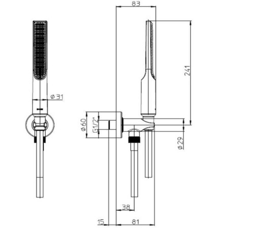 Душевой комплект Bossini Apice Slim держатель с подводом воды шланг 1500 мм черный CE3004C.073