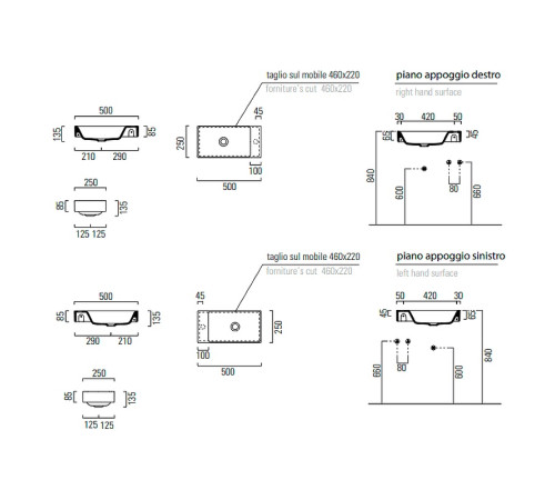 Раковина накладная/подвесная GSI Nubes 500х250х135 мм с отверстием под смеситель белая 9637111_УЦ/2