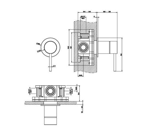 Смеситель для душа встраиваемый Gessi 316 Brushed Brass PVD 54019#727