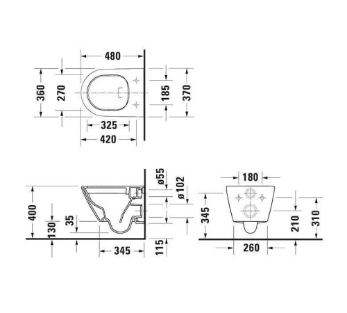 Унитаз подвесной Duravit D-Neo 48x37 см безободковый с сиденьем микролифт белый 45880900A1
