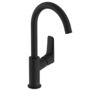 Смеситель для раковины Hansgrohe Logis 210 с поворотным изливом со сливным гарнитуром черный матовый 71130670