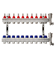 Комплект коллекторов Ридан FHF-10RF set с расходомерами кронштейнами и воздухоотводчиками 10 контуров 088U0730R