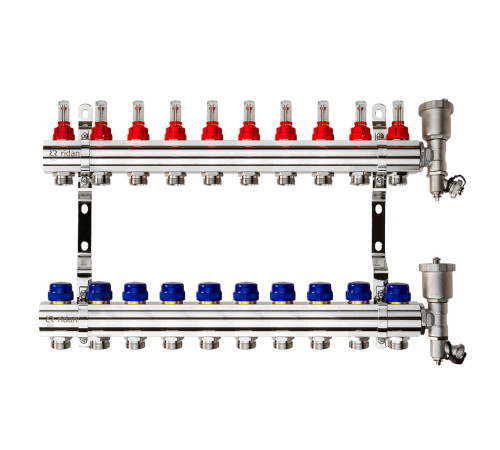 Комплект коллекторов Ридан FHF-10RF set с расходомерами кронштейнами и воздухоотводчиками 10 контуров 088U0730R
