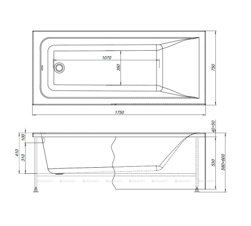 Акриловая ванна Aquanet Aura 175x75 см с каркасом 00362715