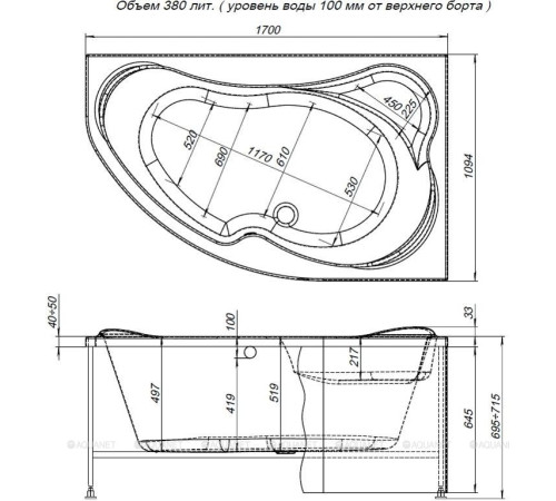 Ванна акриловая Aquanet Capri 170x110 R правая 00203922