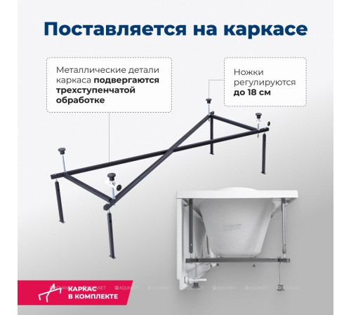 Ванна акриловая Aquanet West 170x70 см с каркасом 00240463