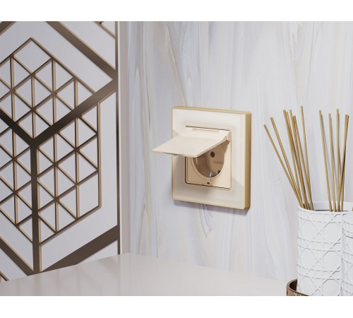 Накладка для розетки влагозащищенной с заземлением и со шторками с крышкой Ambrella Volt Quant AP3280