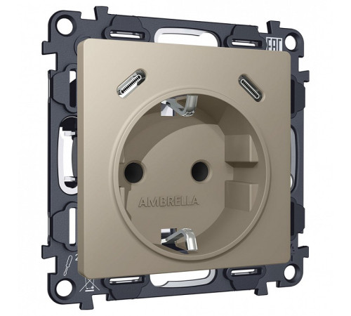 Розетка с заземлением и 2хUSB type C, без рамки Ambrella Volt MA MA370510