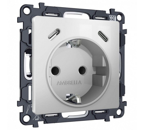 Розетка с заземлением и 2хUSB type C, без рамки Ambrella Volt ALFA MA410510