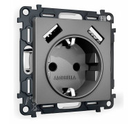 Розетка с заземлением и со шторкой и 2хUSB type A, без рамки Ambrella Volt Quant MA659010