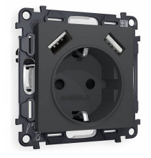 Розетка с заземлением и со шторкой и 2хUSB type A, без рамки Ambrella Volt Quant MA909010