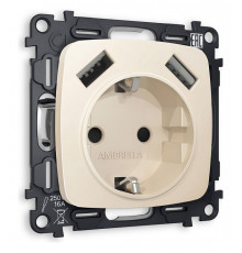 Розетка с заземлением и 2хUSB type A, без рамки Ambrella Volt Quant MO329010