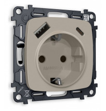 Розетка с заземлением и 2хUSB type A и C, без рамки Ambrella Volt Quant MO370010