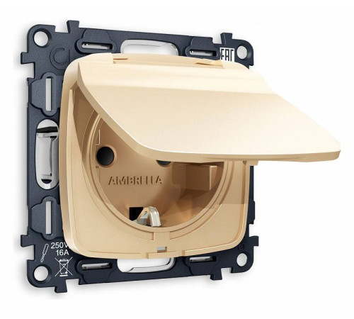 Розетка влагозащищенная с заземлением и со шторкой, без рамки с крышкой Ambrella Volt Quant MO608010