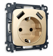 Розетка с заземлением и 2хUSB type A, без рамки Ambrella Volt Quant MO609010