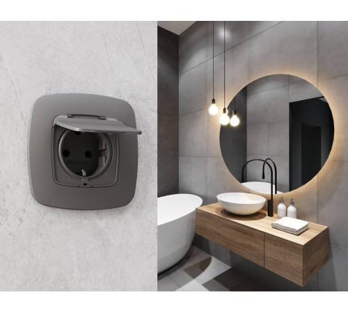 Накладка для розетки влагозащищенной с заземлением и со шторками с крышкой Ambrella Volt Quant OP6580