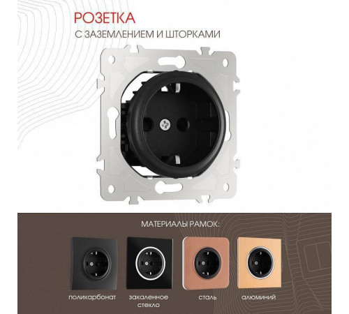 Розетка с заземлением и шторками Arte Milano am-202 202.40-1.black