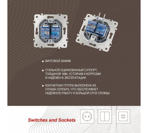 Розетка двойная RJ-11 и Ethernet RJ-45, без рамки Arte Milano am-203 203.44-1.silver