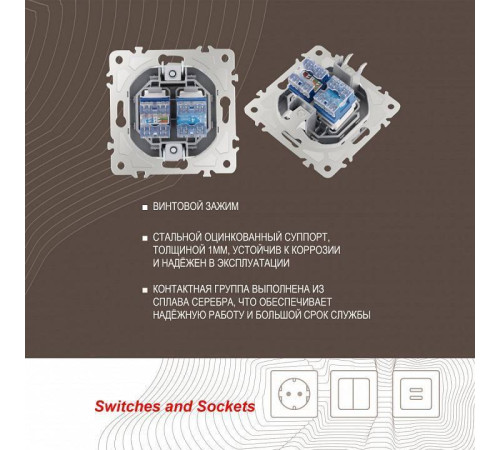 Розетка двойная RJ-11 и Ethernet RJ-45, без рамки Arte Milano am-205 205.44-1.silver