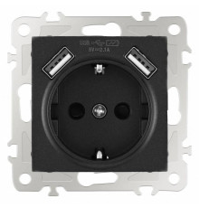 Розетка с заземлением и со шторкой и 2хUSB, без рамки Arte Milano am-206 206.47-1.black