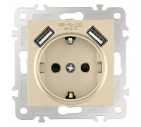 Розетка с заземлением и со шторкой и 2хUSB, без рамки Arte Milano am-206 206.47-1.shampan