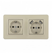 Розетка с заземлением и со шторкой и 2хUSB Arte Milano SET16-2 SET16-2-47-1-40-1 shampan