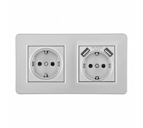 Розетка с заземлением и со шторкой и 2хUSB Arte Milano SET16-2 SET16-2-47-1-40-1 silver