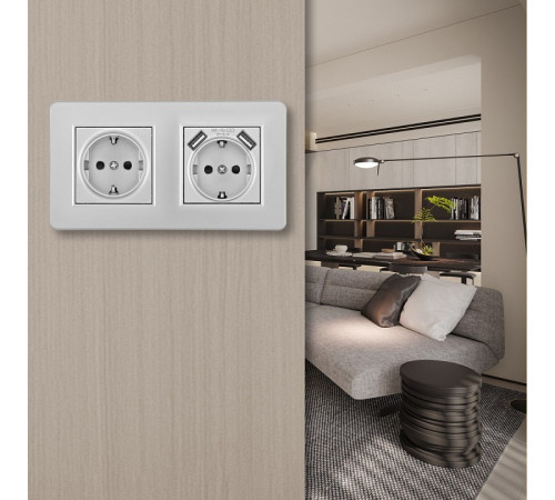 Розетка с заземлением и со шторкой и 2хUSB Arte Milano SET16-2 SET16-2-47-1-40-1 silver