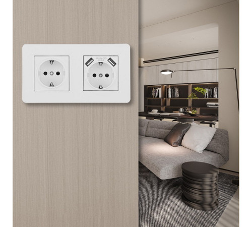 Розетка с заземлением и со шторкой и 2хUSB Arte Milano SET16-2 SET16-2-47-1-40-1 white