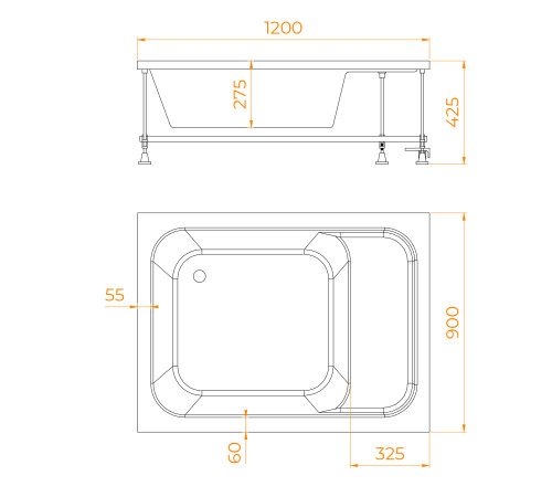 Душевой поддон прямоугольный RGW BC/L с сиденьем 900x1200 мм акрил 16180692-91