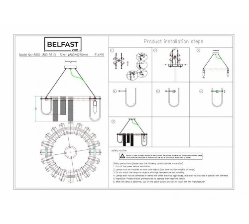 Подвесная люстра Belfast Severn 6601-800 BR CL