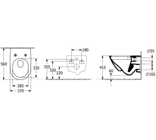 Унитаз подвесной Villeroy & Boch Subway 3.0 560x370 мм без сиденья 4670T001