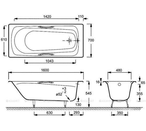 Ванна чугунная Jacob Delafon Melanie 160x70 см с отверстиями для ручек E2935-00