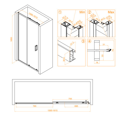 Душевая дверь RGW Classic CL-14 1600x1850 мм хром 32091416-11