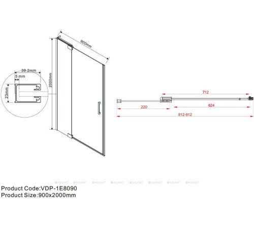 Душевая дверь Vincea Extra VDP-1E8090CL 800-900 мм хром прозрачное стекло VDP-1E8090CL