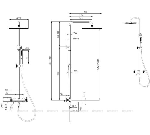 Душевая система Allen Brau Priority с изливом и верхним душем Slim черный золото 5.31A10-GB31