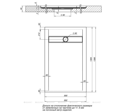 Поддон душевой Aquanet Delight NEW 1400х900х30 мм серый камень без сифона 00258885