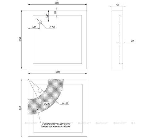 Поддон душевой Aquanet НХ108 квадратный акриловый 80х80х15 см 00180693