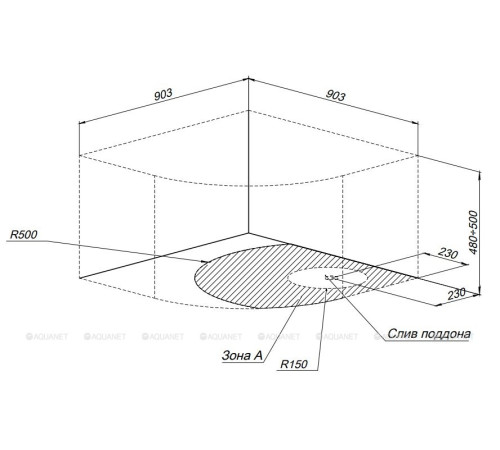 Поддон акриловый Aquanet OPTIMAL 1/4 круга глубокий 90х90х48 см 00293357