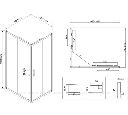 Душевой уголок Vincea City 1000х800 мм хром стекло текстурное VSS-5CT8010MT