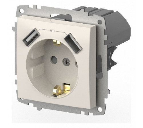 Розетка с заземлением и со шторкой и 2хUSB type A, без рамки Elbi Eleсtriс Zena Vega 609-010200-317