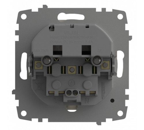 Розетка с заземлением и со шторкой и 2хUSB type A, без рамки Elbi Eleсtriс Zena Vega 609-010200-317