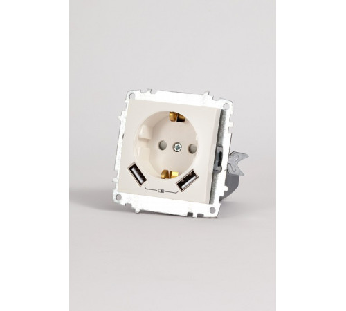 Розетка с заземлением и со шторкой и 2хUSB type A, без рамки Elbi Eleсtriс Zena Vega 609-010200-317