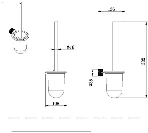 Ершик для унитаза подвесной Allen Brau Priority 4.0 136x108x382 мм черный матовый 6.31C09-31