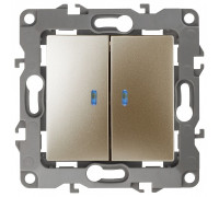 Выключатель двухклавишный с подсветкой без рамки Эра Эра 12 12-1004-06