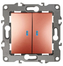 Выключатель двухклавишный с подсветкой без рамки Эра Эра 12 12-1105-14